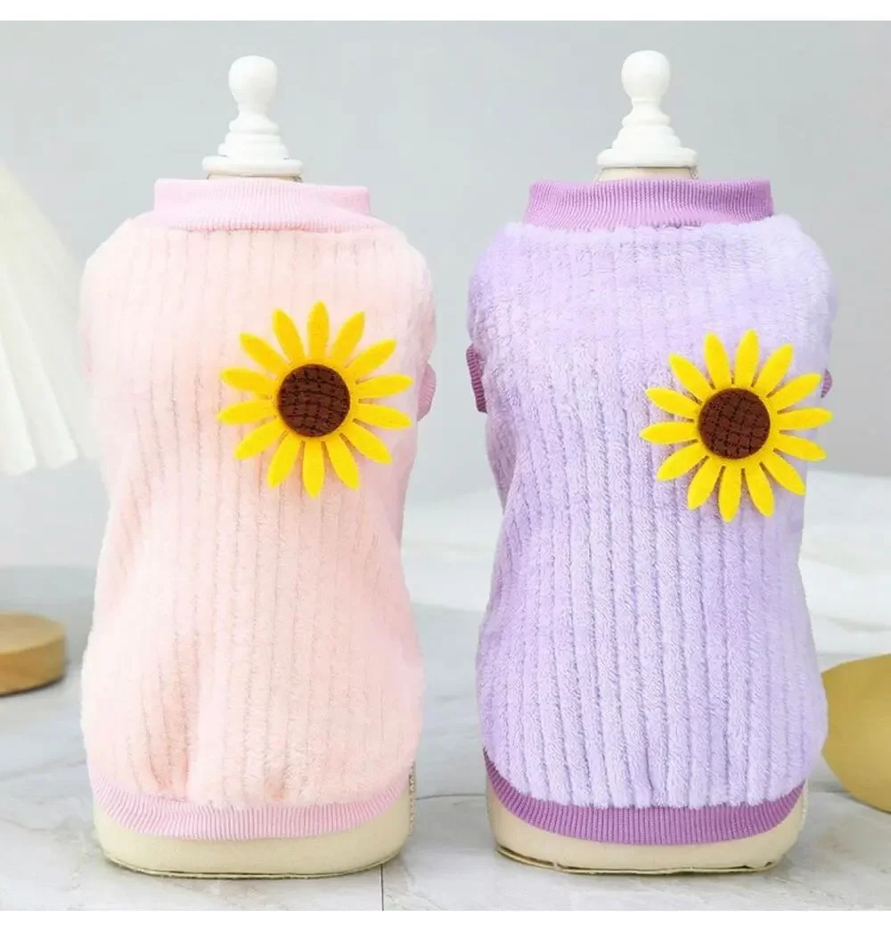 Winter Warm Pet Dog Sweater Cute Chrysanthemum Print for Small Teddy Costume Cat
